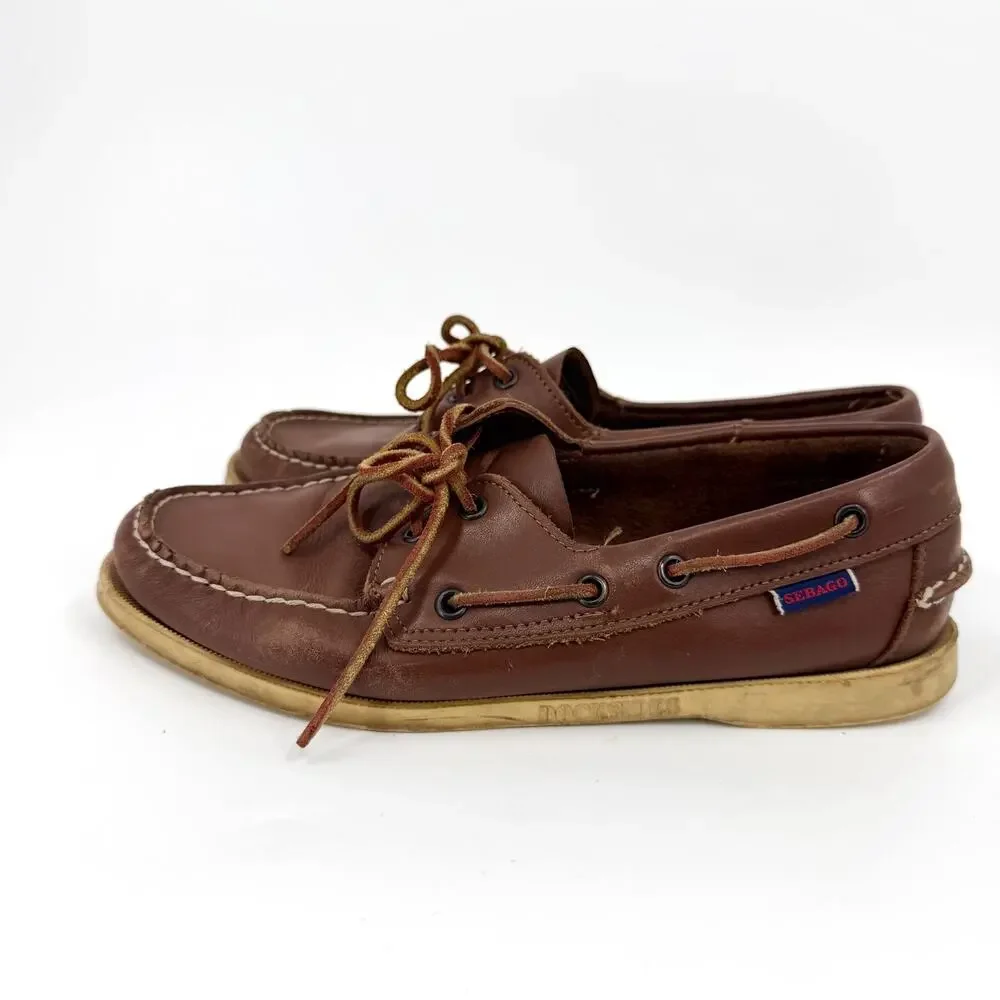 Sebago Docksides Brown Genuine Leather Womens Boat Shoes